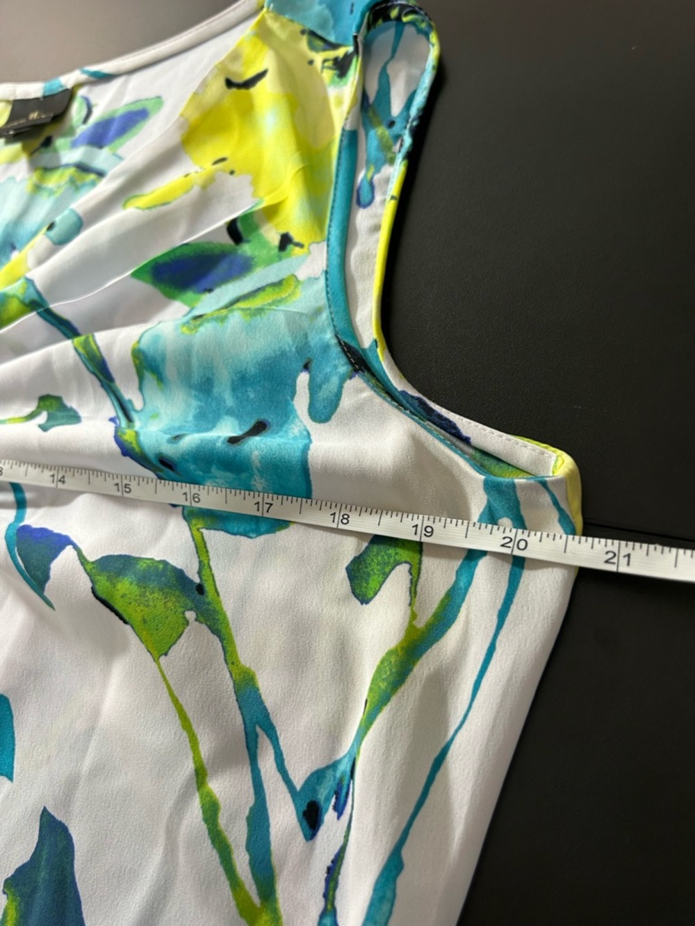 Worthington Women's Floral Watercolor Sleeveless Top in Teal, Lime & Aqua Size L - Picture 5 of 6